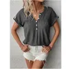 T-shirt da donna T-shirt da donna tinta unita estiva manica corta scollo a V con bottone T-shirt casual in cotone 2023 taglia grande 5XL Lady Commute