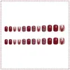 Faux Ongles Haute Qualité 24 pcs Flocon De Neige Nail Patch Rouge Vin Colle Type Amovible Court Paragraphe Mode Manucure