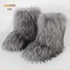 Femmes hiver fausse fourrure de renard Bottes femme moelleux en peluche chaud Bottes de neige chaussures de luxe filles fourrure Bottes mode hiver chaussure