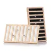 Jewelry Pouches Solid Wood PU 9 Seats Bangle Ring Stud Earring Bracelet Display Props With Microfiber For Exhibition Jewellry