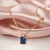 Pendentif Colliers Wbmqda carré bleu naturel zircon et collier pour femmes 585 couleur or rose simple mode quotidien correspondant bijoux fins