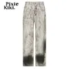 Damenjeans PixieKiki Trashy Y2k Graffiti Washed Baggy Jeans für Frauen Streetwear Low Waisted Wide Leg Pants Graue Denimhose P67-ED44 231122