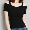 Vrouwen T-shirts Off Schouder Crop Top Vrouwen 2023 Zomer Effen Shirt Koreaanse Stijl Korte Mouw T-shirts Y2k femme Sexy V-hals Slanke