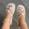 Sandalias planas de verano para Mujer, Zapatos con punta abierta y cordones, marca de lujo de tendencia, zapatillas informales de playa para Mujer, Zapatos para Mujer 230421