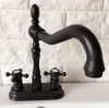 Kitchen Faucets Black Oil Rubbed Brass Dual Handle Double Hole Deck Mounted Bathroom Basin Sink Mixer Tap Cold And Faucet 2hg079