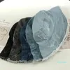 Berets vintage lavado denim balde chapéu para mulheres sombrero homens outono inverno pescador fio de ferro design dobrável bacia boné