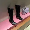 Seksi Bayan Bot Yüksek Diz Botları Sonbahar Kış Lüks Marka Botları İnce Topuklu Noktalı Kadın Moda Botları 2023 Lüks Marka Ayakkabıları Gerçek Deri Sıcak Ayakkabı
