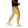 Herrbyxor herr guld metallisk glänsande jogger svettbyxor hip hop holografiska avsmalnande joggar män klubbfestfestival prom streetwear för manlig