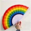 23 cm składane Hiszpania Rainbow Pride Festival w stylu ręka fan taniec przyjęcie weselne tkanina składana ręka fani upuszcza dostawa dhvwj