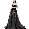 2023 Evening Dresses Black Prom Gowns Sexy Strapless Lace-Up Back Sweep Train Runway Party Wearing Tulle with Beading Sequins