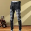 Męskie dżinsy w kratę Patchwork Black Chudy 2023 Hip Hop Slim Fit Pants Pants Streetwear Motorcycle