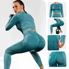 Yoga outfit 2023 Sömlös gymnastikuppsättning Push Up Fitness Leggings Workout Crop Top Women 1 2 Piece Tights Pants Passar Sportkläder 231122