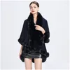 Foulards Foulards Lâche Manches Chauve-Souris Doux Tricot Pardessus Femmes Fête D'hiver Cape Large Fausse Rex Fourrure Col Manteau Cape Mode Ponchos Chal D Dhtxe