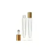 10 ml Lege Pen Vierkante Helder Glazen Roll op Fles met gouden dop roestvrijstalen rollerball voor Essentiële olie Parfum Eqtfh