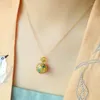 Chains Classical Elements Natural An Jade Necklace Auspicious Clouds Embroider Ball Pendant Ancient Gold Craft Hollow Out Jewelry