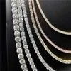 Finaste smycken halsband bling bredd 3mm 18k real vit guld runda moissanite diamanter tenniskedjor