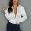 Women's Blouses Shirt OL Satin Silk Button Ladies Casual White Black Gold Red Long Sleeve Top 230421