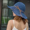 베레트 여성 모자 보우 선 태양 넓은 챙이 잎이 많은 여름 모자를위한 해변 파나마 짚 돔 돔 버킷 펨 메드 그늘