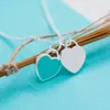 2024Designer ketting 925 zilveren t Liefde ketting Vrouwen roze blauw emaille sleutelbeen ketting dubbele liefde hart ketting hanger