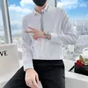 Men's Casual Shirts 2023 Summer Men Business Banquet Slim Fit Dress Shirt Black White Fashion Prom Party Stripe Decoration Long Sleeve Top