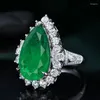 حلقات الكتلة 2023 قطرة المياه محاكاة Emerald CZ Ring 925 Sterling Silver Engagement Band Band for Women Bridal Party Jewelry