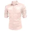 Chemises décontractées pour hommes Rose Soie Satin Luxe Robe Chemise Hommes 2023 Slim Manches Longues Tuxedo Mâle Mariage Club Party Dance Prom Camisas