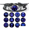 Charm Bracelets Black Braided Leather Bracelet For Women 12 Constellation Zodiac Sign Leo Virgo Libra Woven Glass Dome Charm Beads Jew Dhlil