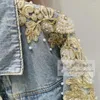 سترات نسائية النساء ثلاثي الأبعاد الأزهار مطرزة على الأكمام الطويلة بأكمام طويلة من جينز معطف جينز جينز رعاة البقر كارديجان ربيع الخريف قمم محصول الخريف
