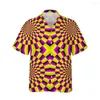 Camisas casuais masculinas jumeast 3d swirl arte óptica imprimida camisa havaiana de manga curta harajuku moda abstrata para homens streetwear solto