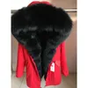 女性の毛皮のフェイク2023ロングファッション冬のジャケット女性レアルコート暖かい厚いパーカスナチュラルアライグマの襟付き