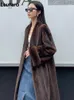 Kvinnors päls faux päls lautaro vinterlånga vintage elegant lyxig chic tjock varm mjuk brun fluffig faux mink päls kvinnor v nack furry överrock 231121