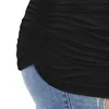 Camisetas de talla grande para mujer, camiseta interior de otoño/invierno con cuello de pico, capa Base de Color sólido, camiseta negra para sudor 2023