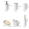 Other Home Garden Bathroom accessories set designer soap lotion dispenser toothbrush holder soap pan roller or wooden bottle cup black/white/gray