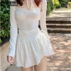Юбки Wtempo Женщины юбки сексуальная мода белая короткая юбка для школьников сгиба с высокой талией нерегулярная шпилька с рюша