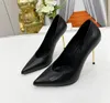 Zwarte formele schoen ontwerper echt leer ondiepe mond metalen slanke hak sexy puntige sandalen veelzijdige hoge hak enkele schoen damesriemdoos
