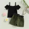 Ensembles de vêtements enfants infantile bébé filles ensemble short et haut T-shirt à manches courtes avec ourlet roulé et sac de taille tenue décontractée d'été 9M-4T