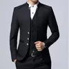 Men's Suits Single Costume Stand Up Collar Suit 3 Piece Set Wedding Party Dress Plus Size Blazer Coat Pants Vest Black Blue Red