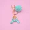 26 Initialer Letter Keychain Pendant Party Favor With Green Fluffy Ball Fashion Women Girls Handbag Glitter Gradient Harts Alphabet Keychains Charms TT0422