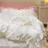 Bedding sets JUSTCHIC 4PCS Spring Summer Luxury Duvet Cover Set Queen Size Bedsheet Pillowcase White Pink Quilt Fitted Sheet 230422