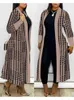 Kamek damski płaszcze Cardigan Women Fashion 2023 Fall plus wielkość wielobarwna wielokolorowa abstrakcyjna abstrakcyjna koronkowa plastra Longline Coat Casual