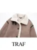 Kvinnors jackor traf vinter kvinnor 2024 mode avslappnad långärmad faux mocka kappa kvinnlig tvåsidig jacka varm lammmotorcykel outwear 231120