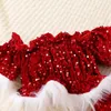 Set di abbigliamento 1-6 anni Neonate Set di vestiti di Natale Cosplay Pelliccia di Babbo Natale con paillettes Manica corta con spalle scoperte e pantaloni Costume per bambini 231122