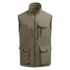 Gilet da uomo Primavera Autunno Dolcevita Solido Cerniera Lettera Stampata Tasca con bottoni Cappotto senza maniche Canotta Moda Vintage Top casual