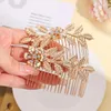 Grampos de cabelo cor dourada clipe de folha de metal meninas hairpin barrette flores strass pente grampos de cabelo para mulheres acessórios jóias