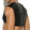 Men's Sexy Sleeveless PU Vest Corset Shiny Patent T-shirt Exotic Faux Leather Short Sleeve Club Stage Dancing Costume