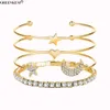 Fashion Trendy Elegant 3PCS Bracelet Set Crystal Peach Heart Open Bangle Lucky 8 Charm Women Bracelet Jewelry