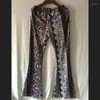 Kvinnors byxor byxor 2023 kvinnor blommor tryckt boho flare hög elastisk midja retro mjuk stretch etnisk stil klockbotten hippie