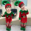 Ensembles de vêtements 2023 année Costume d'elfe pour enfants fille vert Costume de père Noël ensemble avec chapeau enfants fantaisie robe de fête de Noël Performance 231122