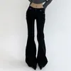 Kadınlar kot cuteandpsycho seksi moda düz renk y2k cepler vintage tam uzunlukta pantolon 90s peri chic kore flare pantolon