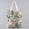 Shopping Bags Vintage Painting Tote Bag Jungle Leaves Theme Eco Foldable Canvas Women Handbag Birthday Gifts Large Capacity Shopper Side